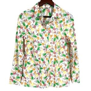 Talbots Size Small Button Blouse Shirt Top Spring Floral Summer Fruit Pineapple